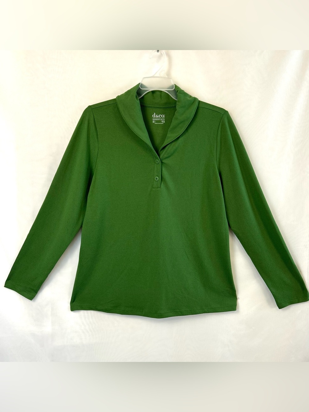 New QVC Denim & Co Green Soft Stretch Long Sleeve Henley Top / Size Large